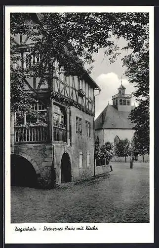 AK Ziegenhain / Hessen, Steinernes Haus mit Kirche