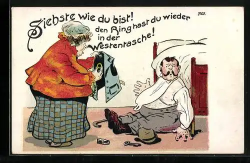 Künstler-AK Bruno Bürger & Ottillie Nr. 7169: Siehste wie du bist! Den Ring hast du wieder in der Westentasche