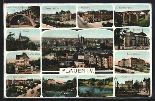 AK Plauen / Vogtland, Totalansicht, Theater, Schloss, Albertplatz