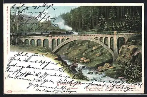 AK Kappel / Lenzkirch, Eisenbahn auf der Gutach-Brücke