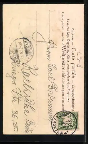 Präge-AK Münchner Kindl auf einem überfliessenden Bierkrug