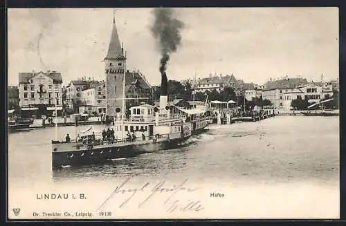 AK Lindau i. B., Hafen mit Dampfer