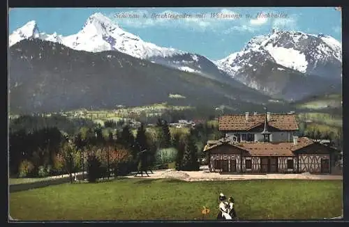 AK Schönau bei Berchtesgaden, Ansicht mit dem Watzmann und Hochkalter