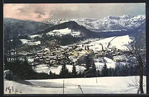 AK Berchtesgaden, Teilansicht mit Kirche im Winter