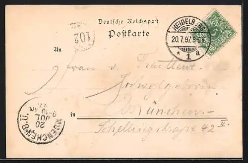 AK Heidelberg, Teilansicht mit Burg