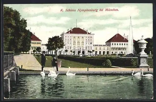 AK München-Nymphenburg, Schwanenteich m. K. Schloss