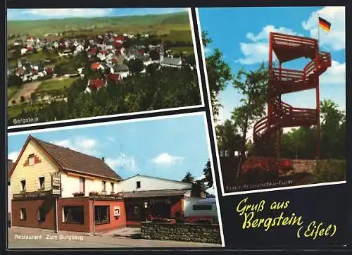 AK Bergstein /Eifel, Restaurant Zum Burgberg, Franz-Krawutschke-Turm, Teilansicht