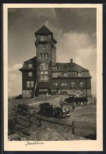 AK Reichenberg / Liberec, Jeschkenhaus mit Auto