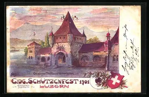 AK Luzern, Eidg. Schützenfest 1901, Empfangs-Pavillon u. Gabenhallen