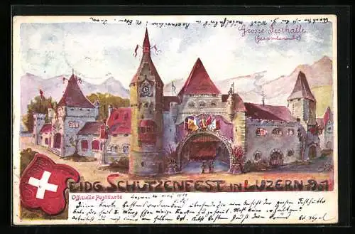 AK Luzern, Eidgen. Schützenfest 1901, Grosse Festhalle, Wappen