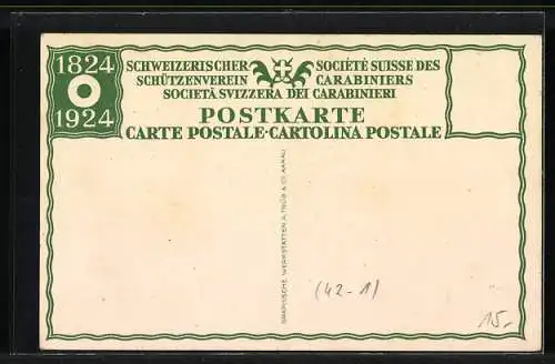 AK Postkarte des Schweizerischen Schützenvereins, älteres Paar trinkt Wein, Gewehr