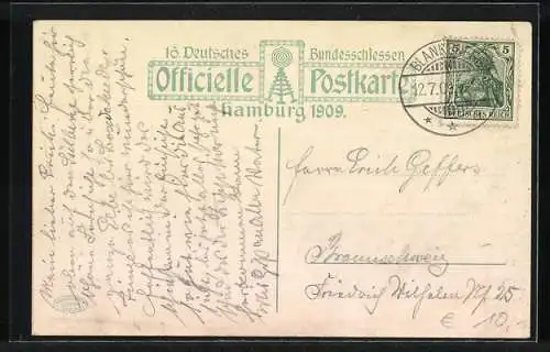 AK Hamburg, 16. Deutsches Bundesschiessen 1909, Festhalle Haupteingang