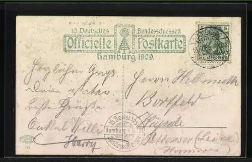 Künstler-AK Hamburg, 16. Deutsches Bundesschiessen 1909, Weinlokal von C. W. Bauer