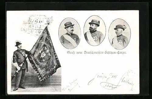 AK Wien, Deutschmeister-Schützen-Corps, Deutschmeister mit Fahne, Portraits