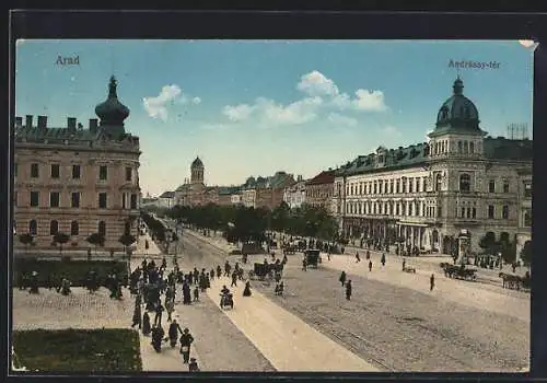 AK Arad, Andrassy-ter, Pferdekutschen auf der Promenade