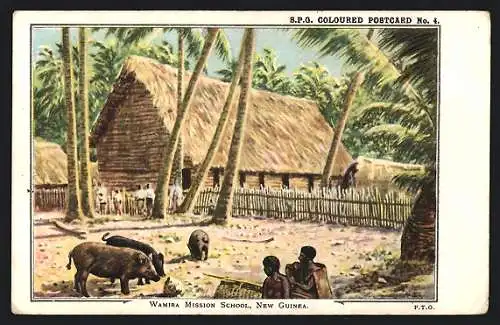 Künstler-AK New Guinea, Wamira Mission School