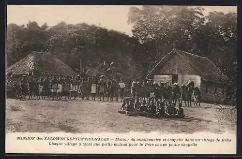 AK Buka, Mission des Salomon Septentrionales, Maison du missionnaire et chapelle dans un village