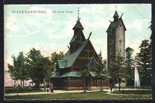 AK Brückenberg, Kirche Wang mit Springbrunnen