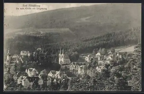 AK Bad Flinsberg, Die kath. Kirche mit Umgebung