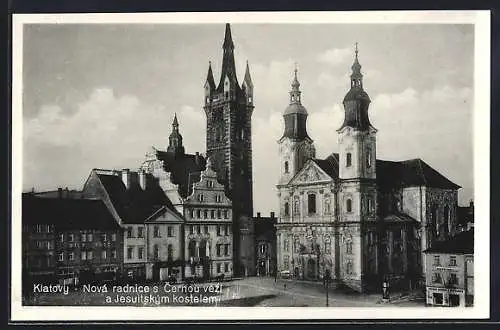 AK Klattau / Klatovy, Schwarzer Turm mit Jesuitenkirche