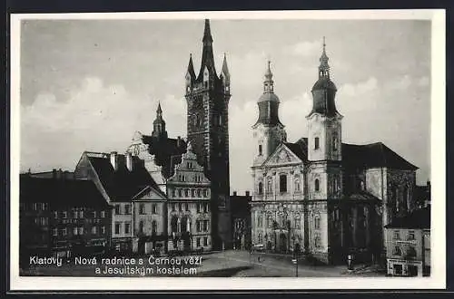 AK Klattau / Klatovy, Schwarzer Turm mit Jesuitenkirche