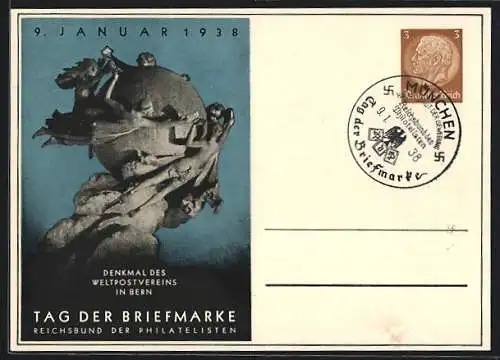 AK Stempel München, Tag der Briefmarke 1938, Reichsbund der Philatelisten