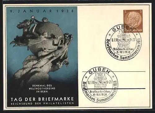 AK Stempel Gube, Briefmarkenschau 1938, Briefmarken-Sammlerverein 1911