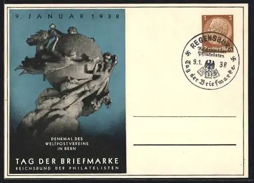 AK Stempel Regensburg, Tag der Briefmarke 1938, Reichsbund der Philatelisten