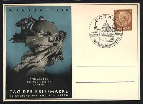 AK Stempel Sorau, 1. Sorauer Briefmarkenausstellung 1938, Tag der Briefmarke