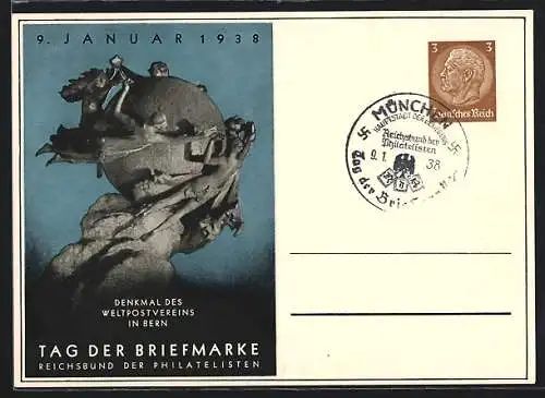 AK Stempel München, Tag der Briefmarke 1938, Reichsbund der Philatelisten