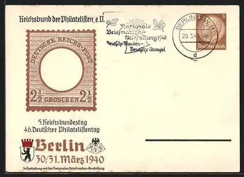 AK Stempel Berlin, Nationale Briefmarkenausstellung 1940, Deutsche Marken, deutsche Stempel