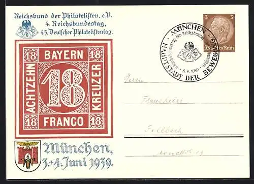 AK Stempel München, 4. Reichsbundestag des Reichsbundes der Philatelisten 1939