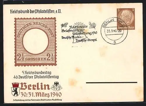 AK Stempel Berlin, Nationale Briefmarkenausstellung 1940, Deusche Marken, deutsche Stempel