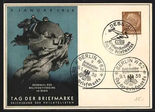 AK Stempel Berlin, Tag der Briefmarke 1938, Reichsbund der Philatelisten
