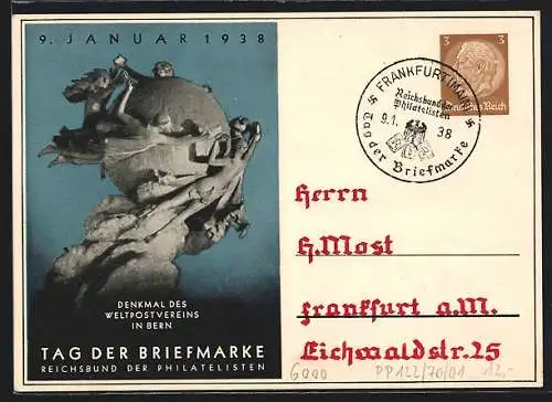 AK Stempel Frankfurt am Main, Tag der Briefmarke 1938, Reichsbund der Philatelisten