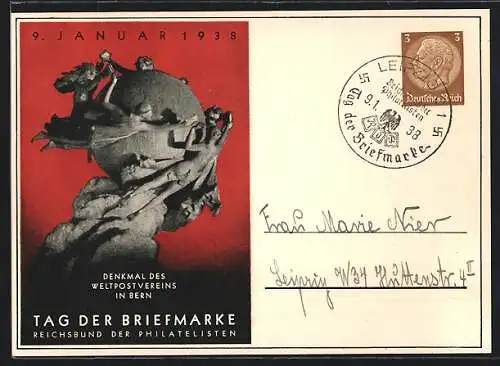 AK Stempel Leipzig, Tag der Briefmarke 1938, Reichsbund der Philatelisten