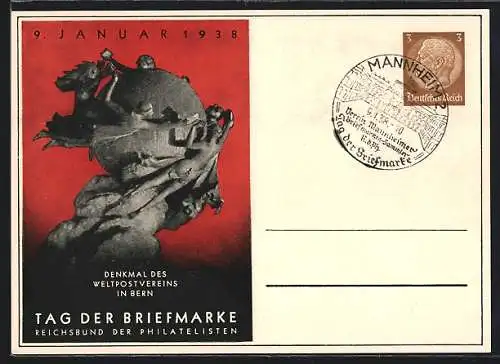 AK Stempel Mannheim, Tag der Briefmarke 1938, Verein Mannheimer Briefmarkensammler