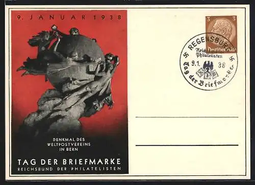 AK Stempel Regensburg, Tag der Briefmarke 1938, Reichsbund der Philatelisten