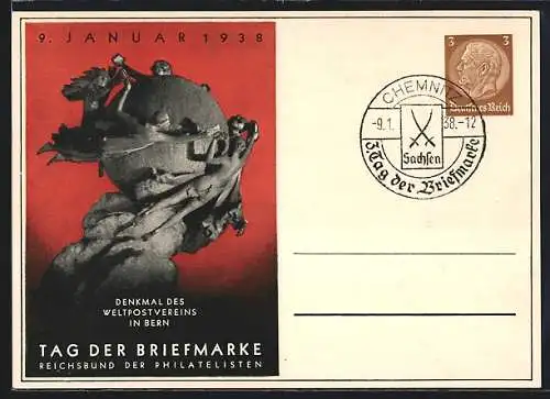 AK Stempel Chemnitz, 3. Tag der Briefmarke 1938