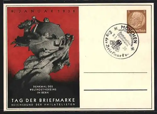 AK Stempel München, Tag der Briefmarke 1938, Reichsbund der Philatelisten
