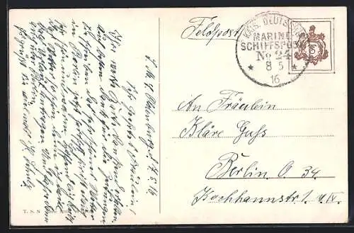 AK Schiffspoststempel Kais. Deutsche Marine-Schiffspost No. 24, 1916