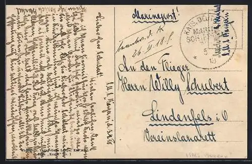 AK Schiffspoststempel Kais. Deutsche Marine-Schiffspost No. 7, 1918