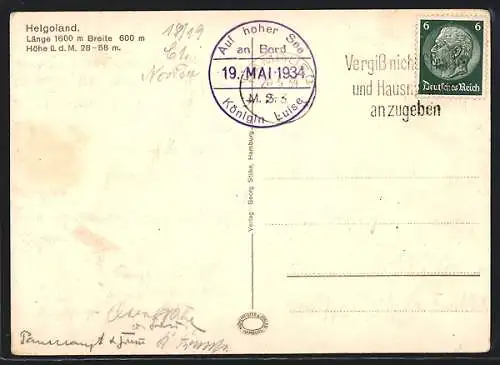 AK Schiffspoststempel an Bord MS Königin Luise, 1934