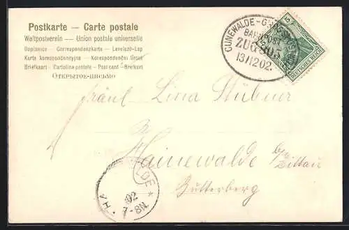 AK Bahnpoststempel Cunewalde-Grosspostwitz, Zug 805