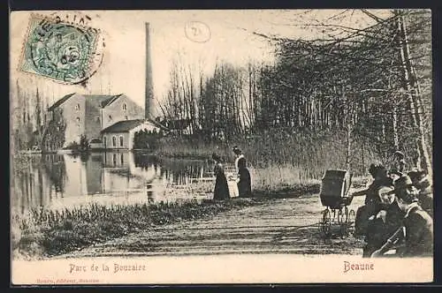 AK Beaune, Parc de la Bouzaize avec promeneurs au bord de l`eau