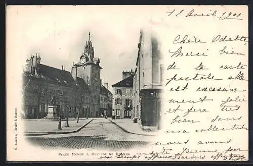 AK Beaune, Place Monge et Beffroi de l`Hôtel de Ville