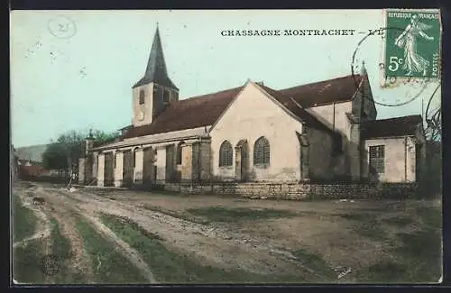 AK Chassagne-Montrachet, église avec chemin boueux