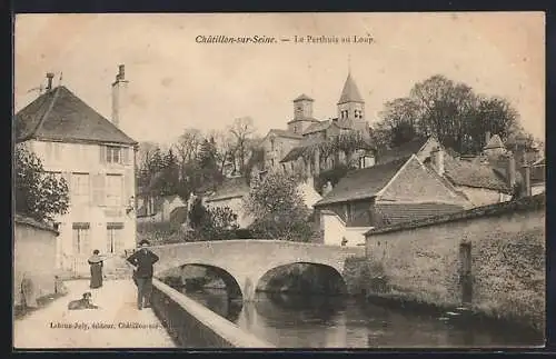 AK Châtillon-sur-Seine, Le Pertuis au Loup avec pont et rivière