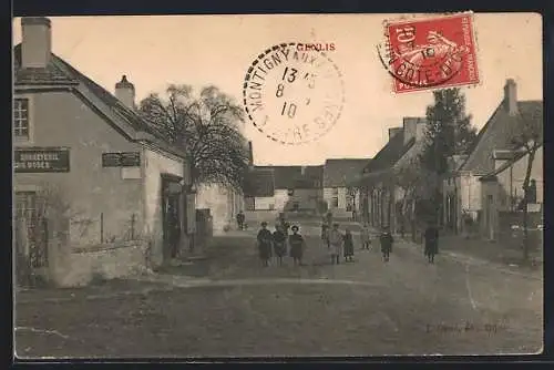 AK Montigny-aux-Amognes, rue principale avec des enfants et une épicerie