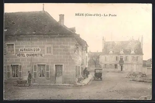 AK Bèze, La Poste avec l`Hôtel Chambrette et le bâtiment de la Poste